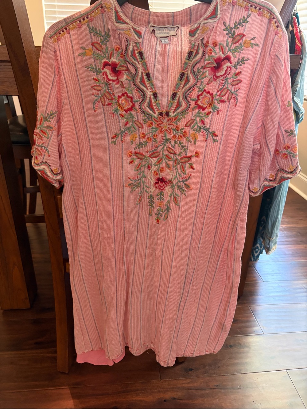 Johnny Was Pink Embroidered Floral Mini Tunic Dress